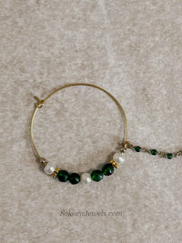 Medium Green Beaded Bridal Nose Ring (Nath) with Chain