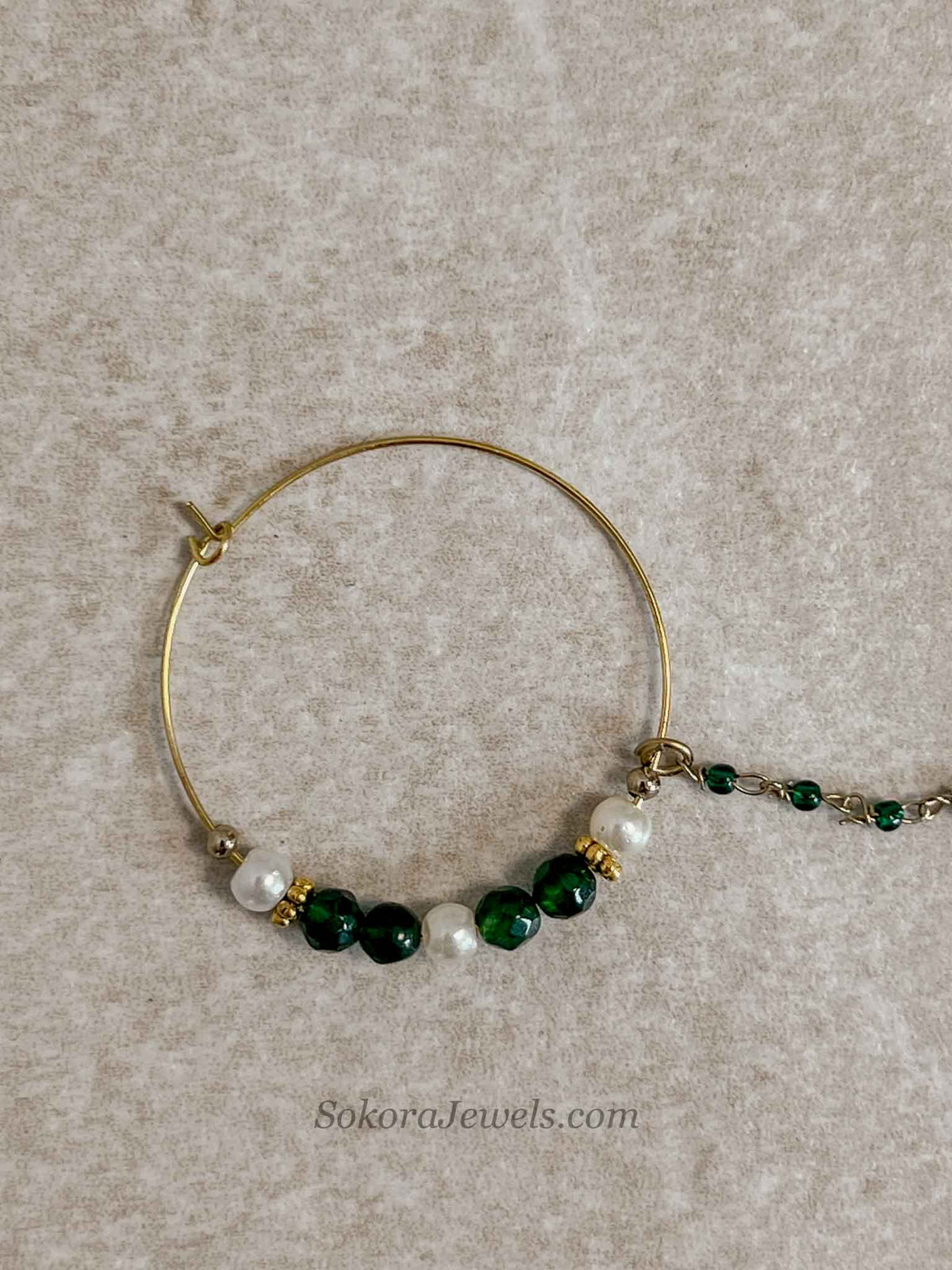 Medium Green Beaded Bridal Nose Ring (Nath) with Chain