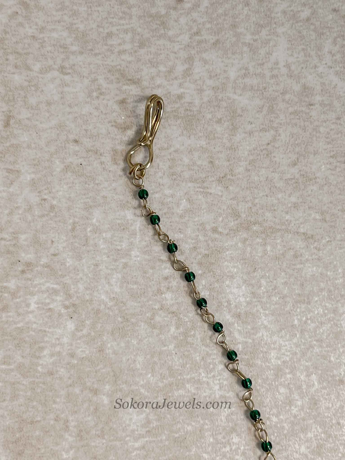 Medium Green Beaded Bridal Nose Ring (Nath) with Chain