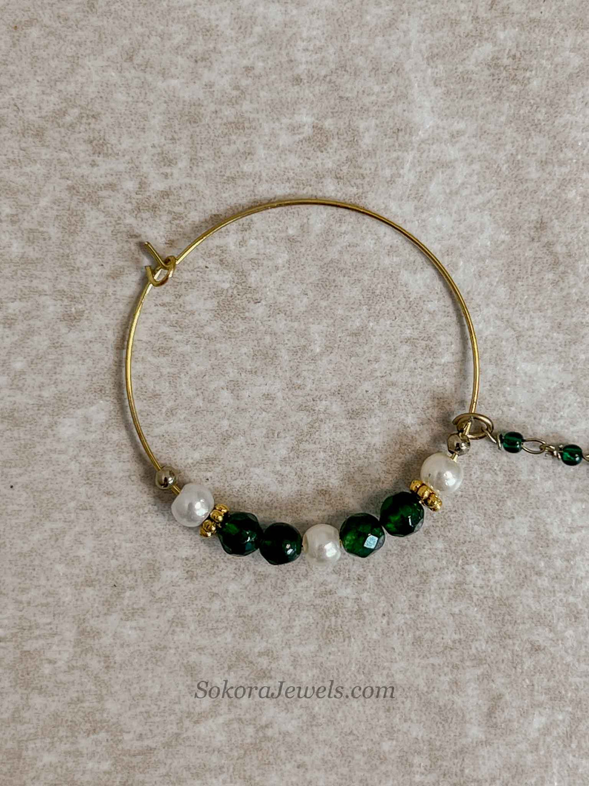 Medium Green Beaded Bridal Nose Ring (Nath) with Chain