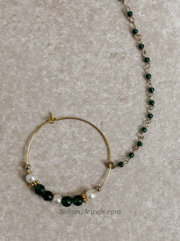 Medium Green Beaded Bridal Nose Ring (Nath) with Chain