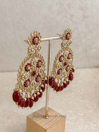 Faiqa Antique Gold Necklace Set Deep Maroon