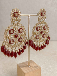 Faiqa Antique Gold Necklace Set Deep Maroon