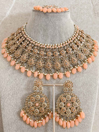 Faiqa Antique Gold Necklace Set Peach