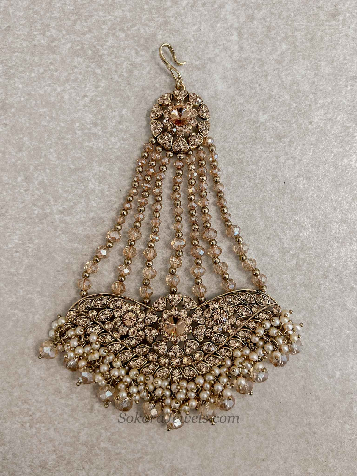 Gold Jhumar with Champagne beads