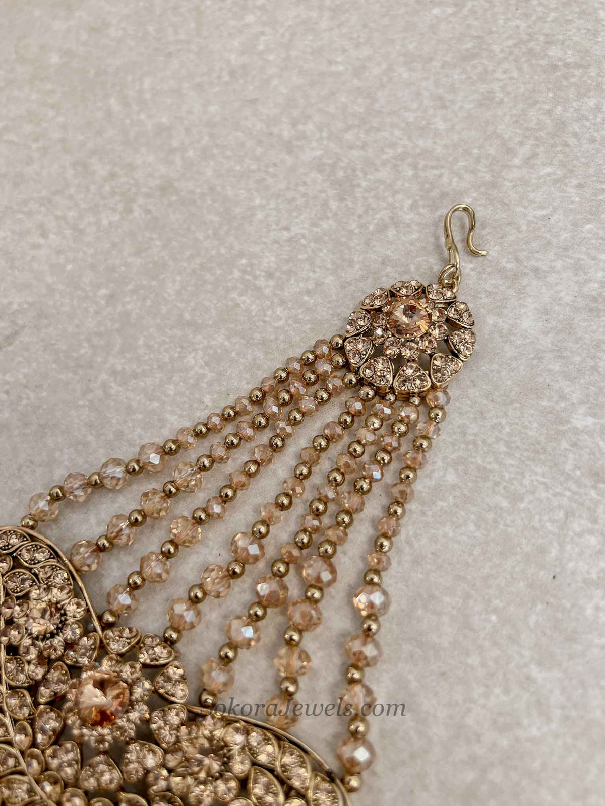 Gold Jhumar with Champagne beads
