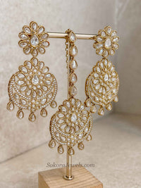 Antique Gold Clear Earrings & Tikka Set