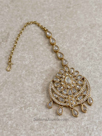 Antique Gold Clear Earrings & Tikka Set