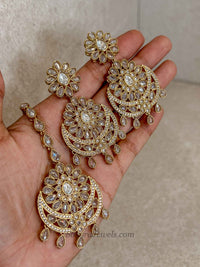 Antique Gold Clear Earrings & Tikka Set