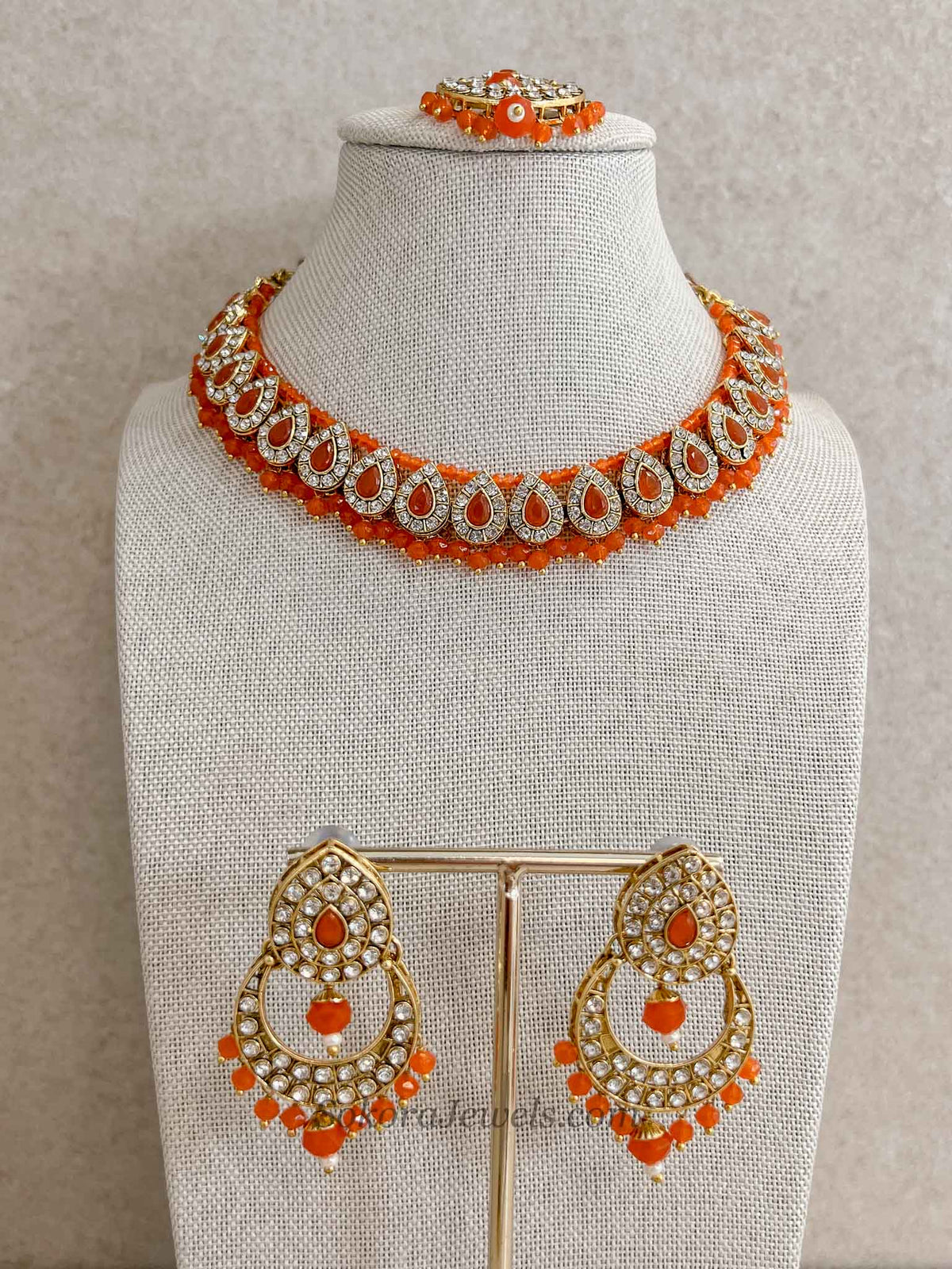 Orange Bead Necklace Set for Mendhi or Haldi Party