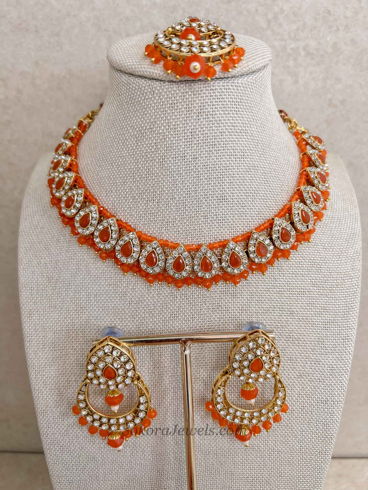 Orange Bead Necklace Set for Mendhi or Haldi Party