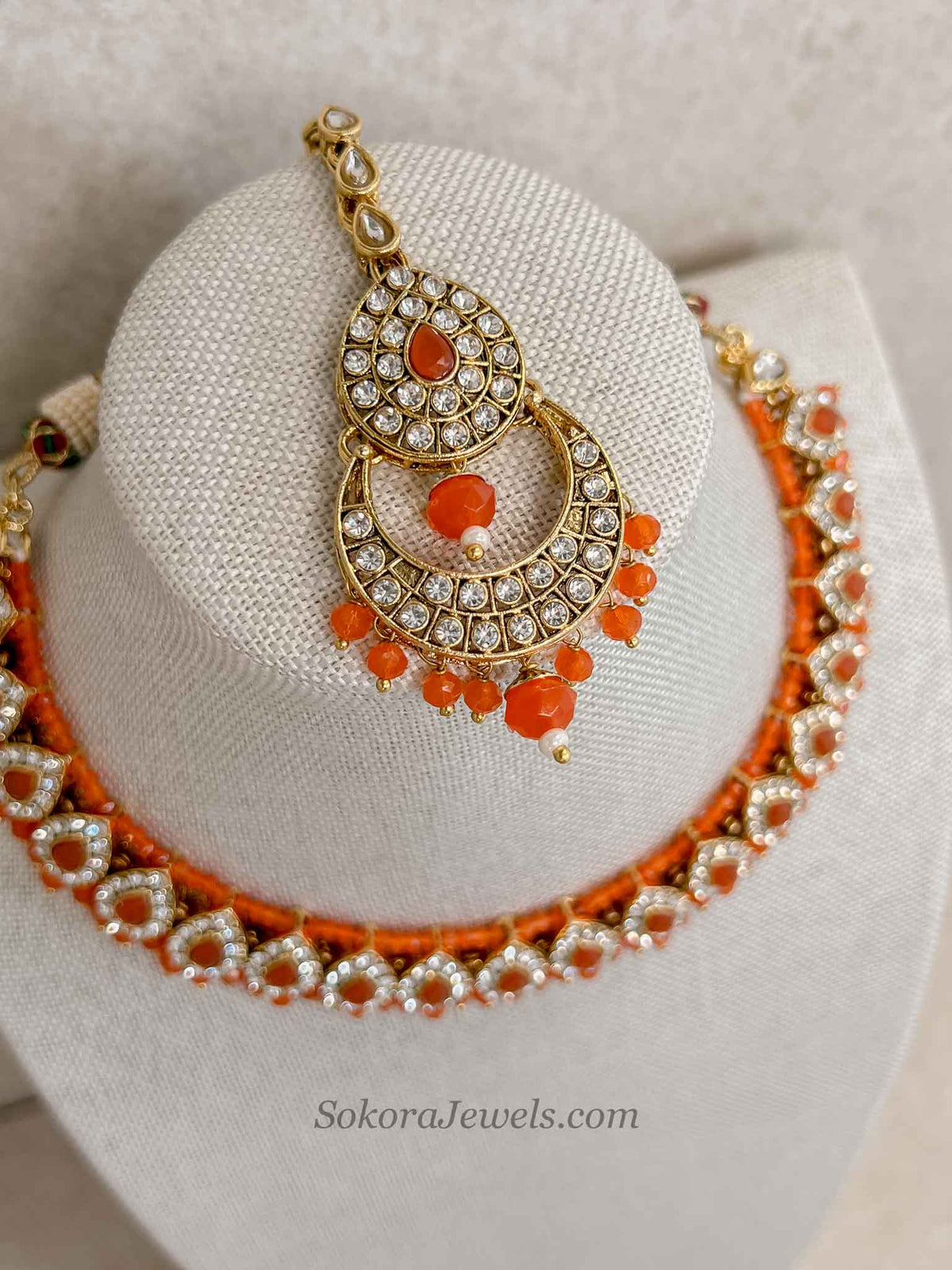 Orange Bead Necklace Set for Mendhi or Haldi Party
