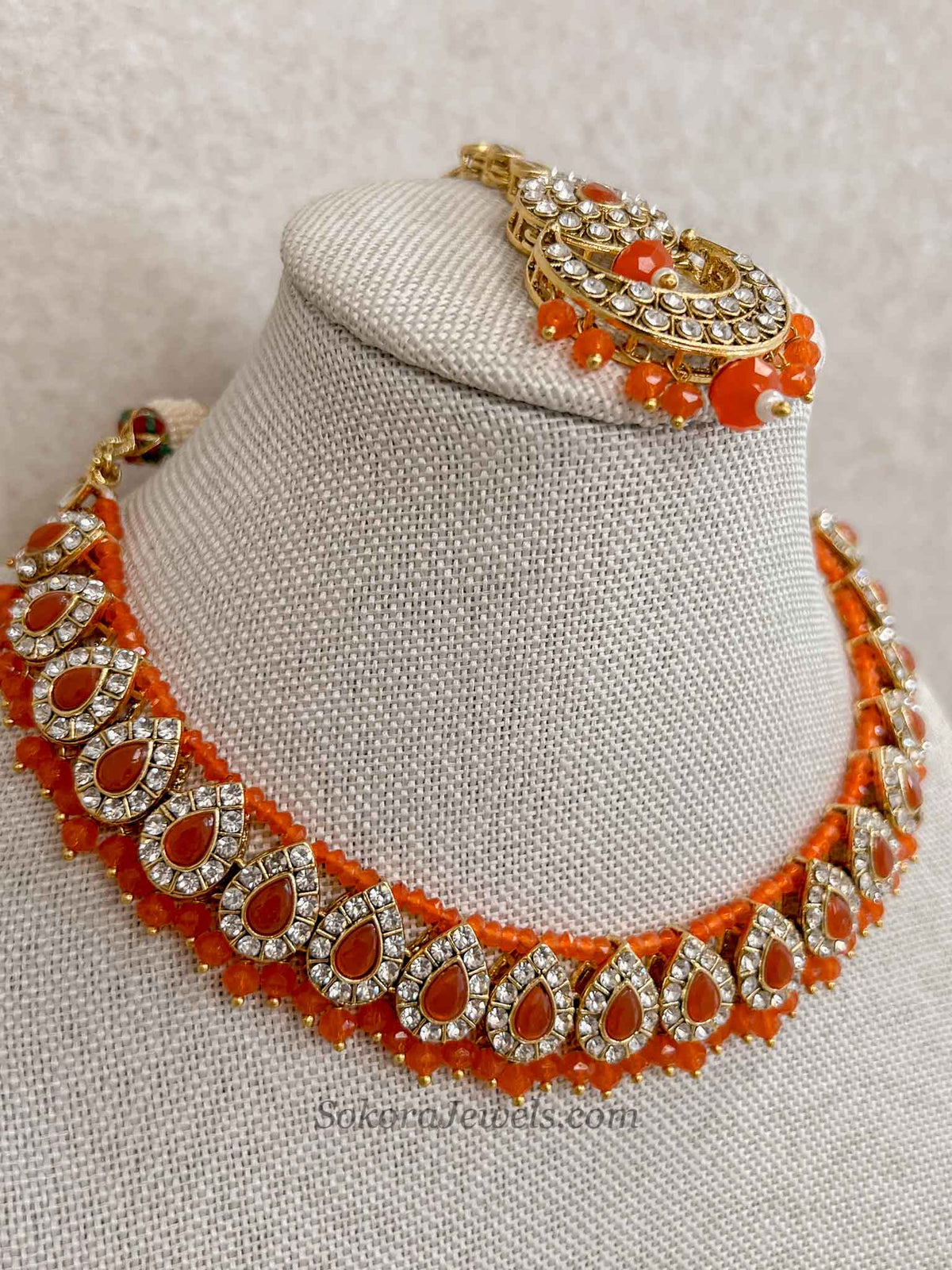 Orange Bead Necklace Set for Mendhi or Haldi Party
