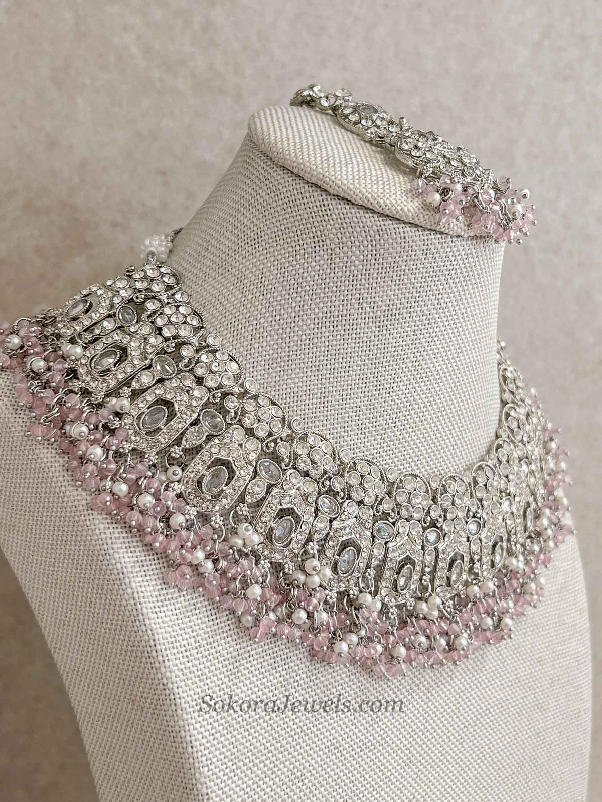 Sofia Silver and Pink Bead Necklace Set