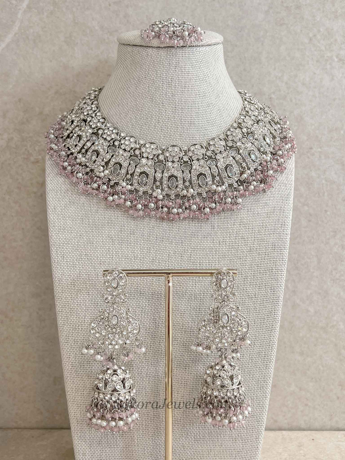 Sofia Silver and Pink Bead Necklace Set