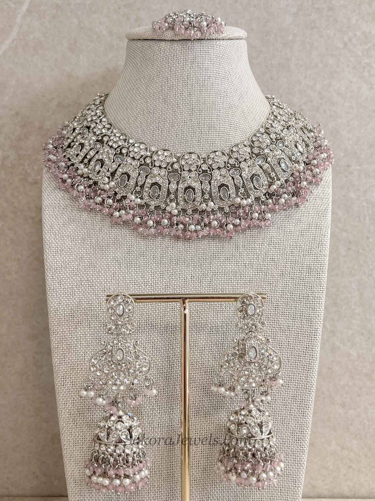 Sofia Silver and Pink Bead Necklace Set