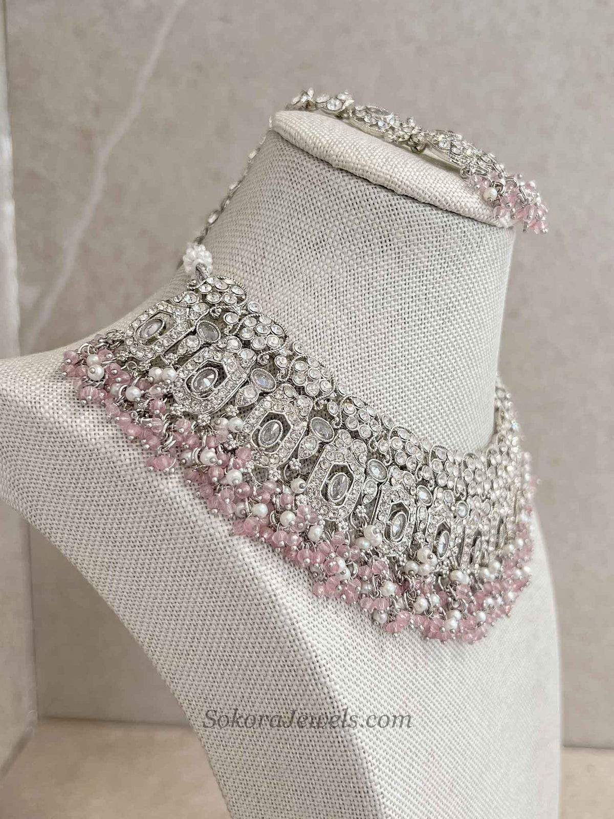 Sofia Silver and Pink Bead Necklace Set