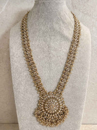 Antique Gold Pendant Long Necklace - Champagne Golden with Beads
