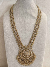 Antique Gold Pendant Long Necklace - Champagne Golden with Beads