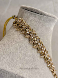 Antique Gold Pendant Long Necklace - Champagne Golden with Beads