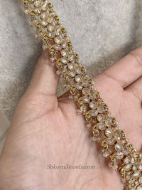 Antique Gold Pendant Long Necklace - Champagne Golden with Beads