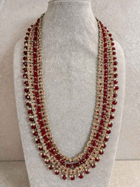 Gold & Maroon Multi Strand Long Haar Necklace