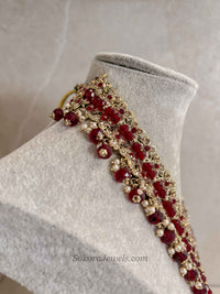 Gold & Maroon Multi Strand Long Haar Necklace