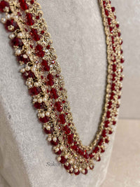 Gold & Maroon Multi Strand Long Haar Necklace
