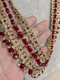 Gold & Maroon Multi Strand Long Haar Necklace