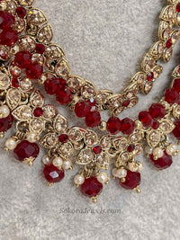 Gold & Maroon Multi Strand Long Haar Necklace