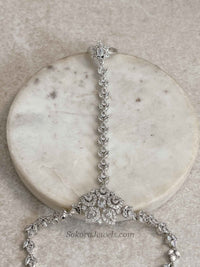 Silver American Diamond Hand Chain Bracelet