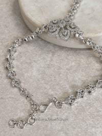 Silver American Diamond Hand Chain Bracelet