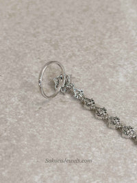 Silver American Diamond Hand Chain Bracelet