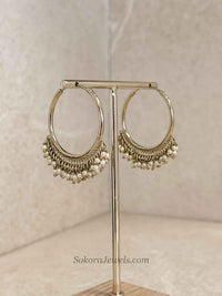 Antique Gold Pearl Hoop Earrings