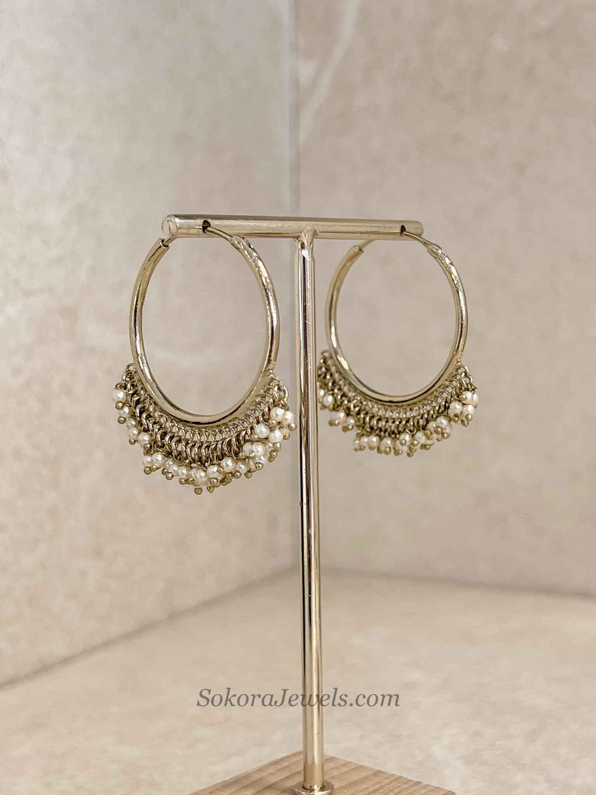 Antique Gold Pearl Hoop Earrings