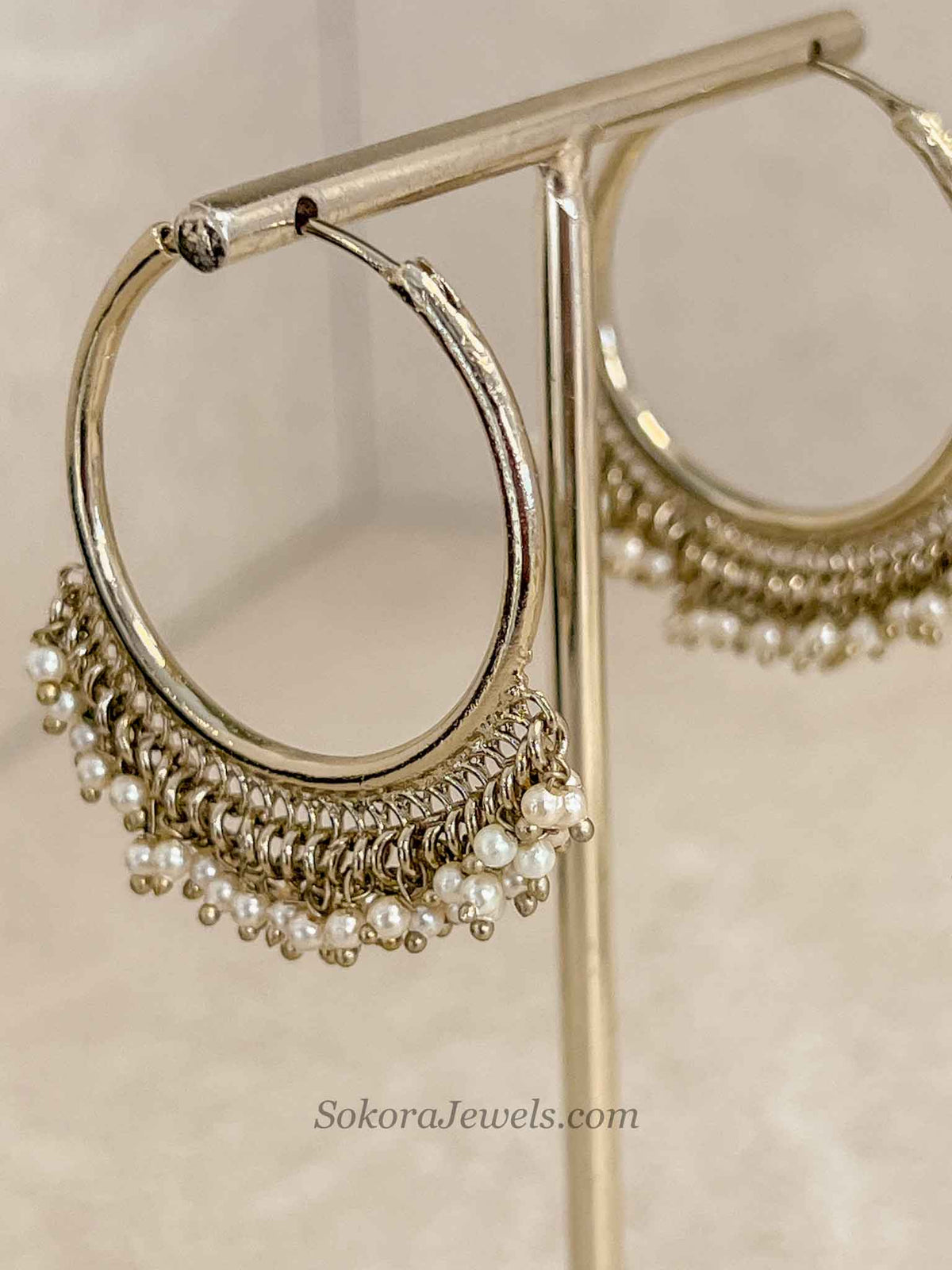 Antique Gold Pearl Hoop Earrings