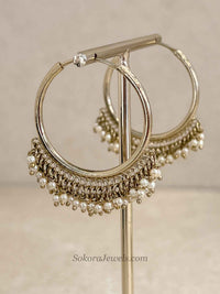 Antique Gold Pearl Hoop Earrings