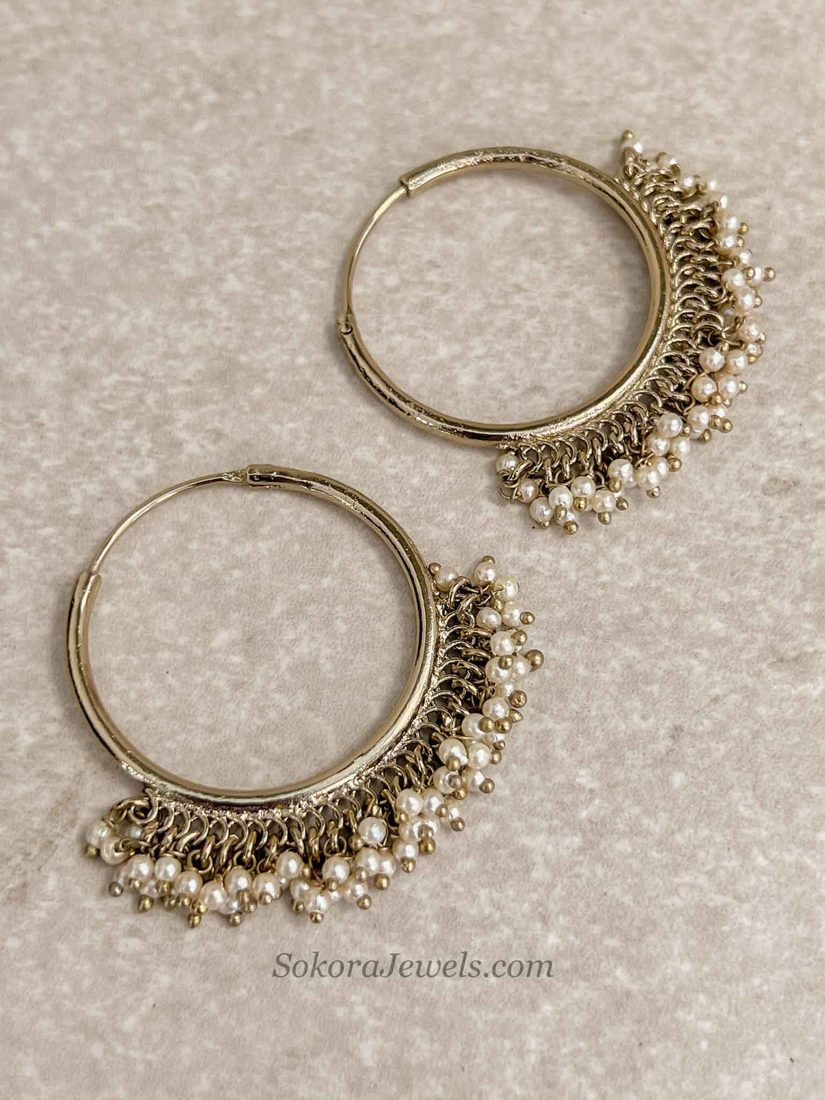Antique Gold Pearl Hoop Earrings