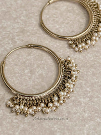 Antique Gold Pearl Hoop Earrings