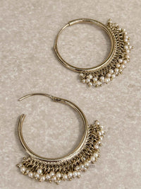 Antique Gold Pearl Hoop Earrings