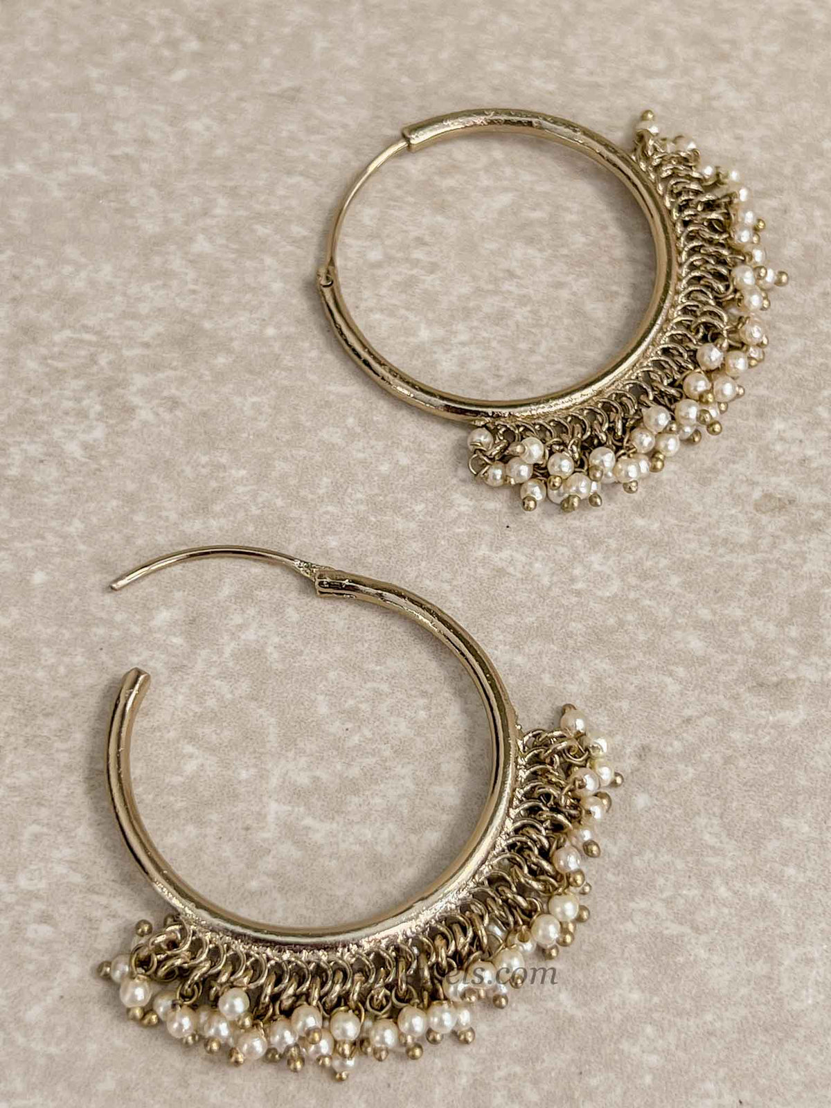 Antique Gold Pearl Hoop Earrings
