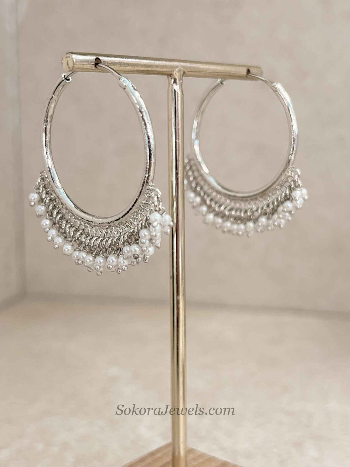 Silver Pearl Hoop Earrings