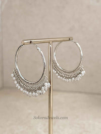 Silver Pearl Hoop Earrings