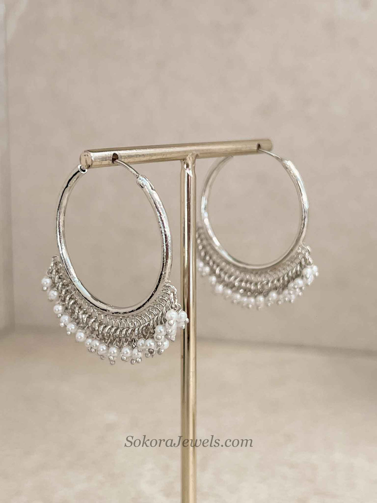 Silver Pearl Hoop Earrings