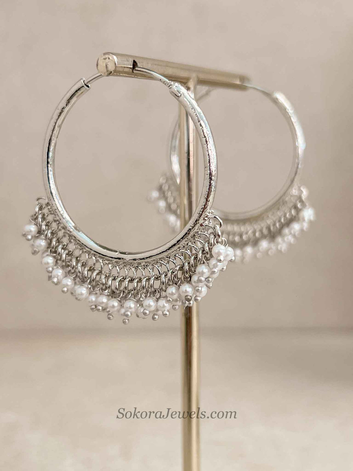 Silver Pearl Hoop Earrings