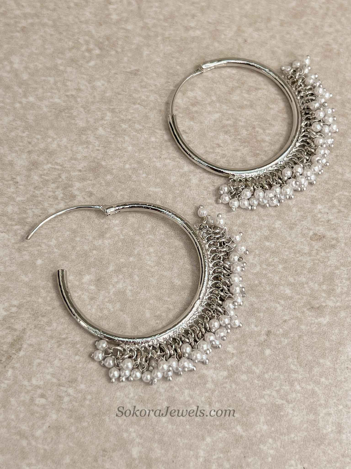 Silver Pearl Hoop Earrings