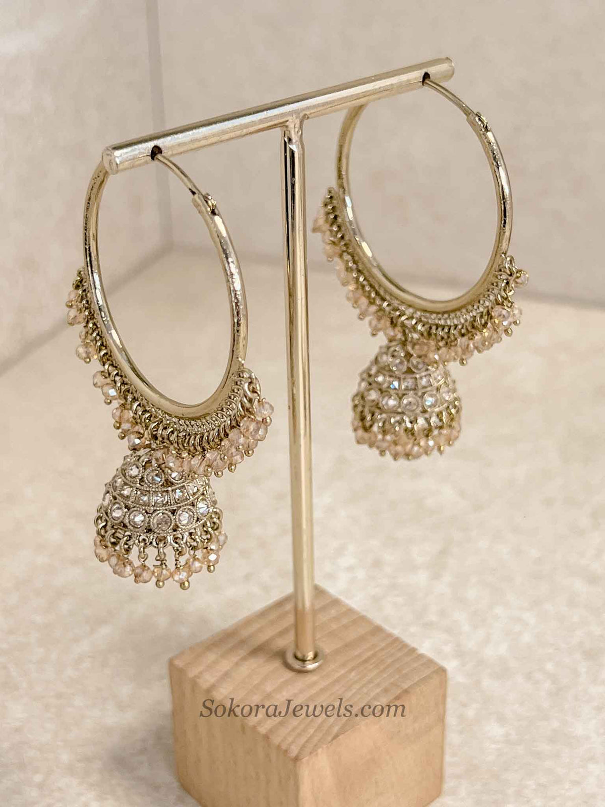 Champagne Bead Gold Hoop Earrings