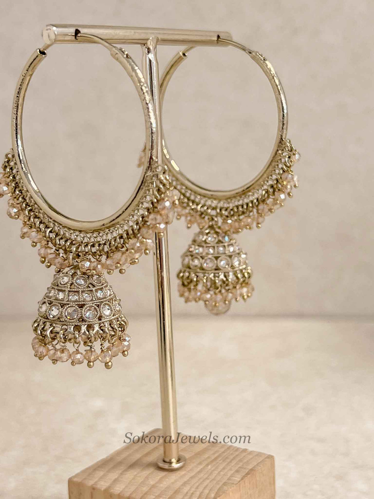 Champagne Bead Gold Hoop Earrings