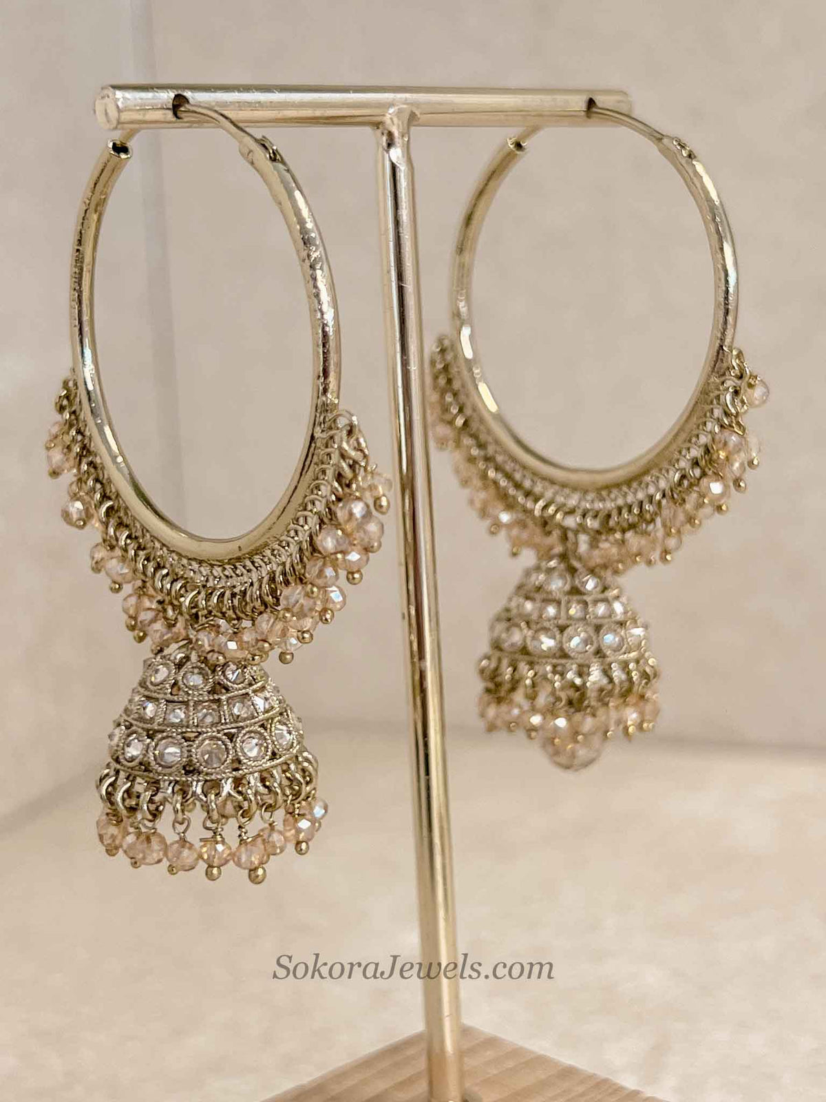Champagne Bead Gold Hoop Earrings