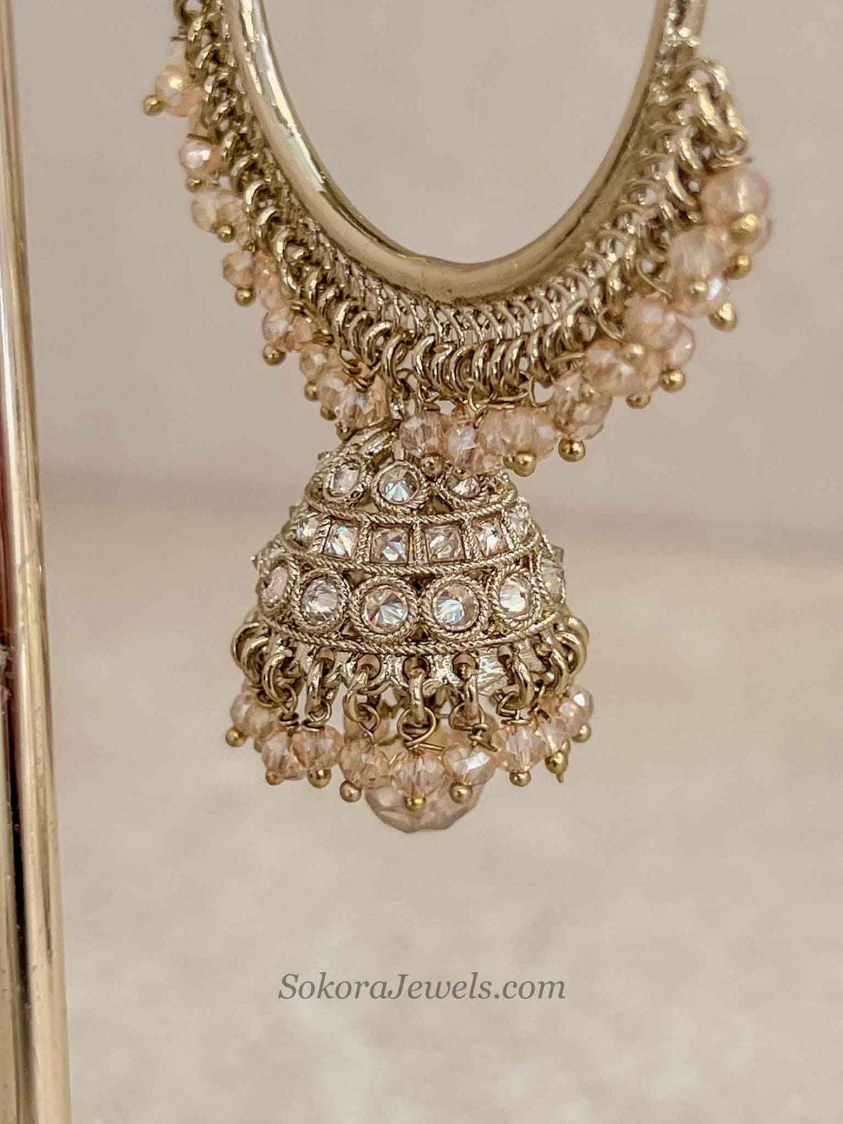 Champagne Bead Gold Hoop Earrings